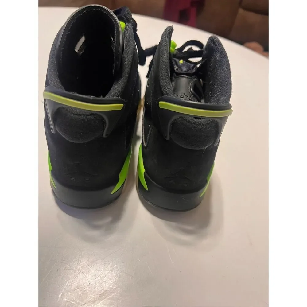 Nike Kids 5Y Air Jordan 6 Retro Sneakers Black Green Neon Basketball Shoes Gym